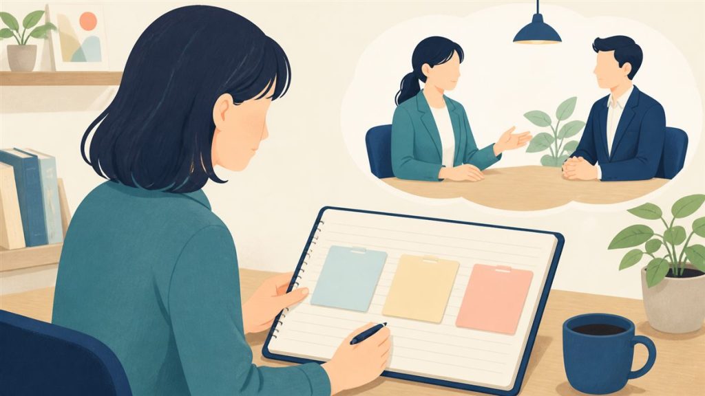 キャリア相談の前に3つの項目をノートへ整理する相談者