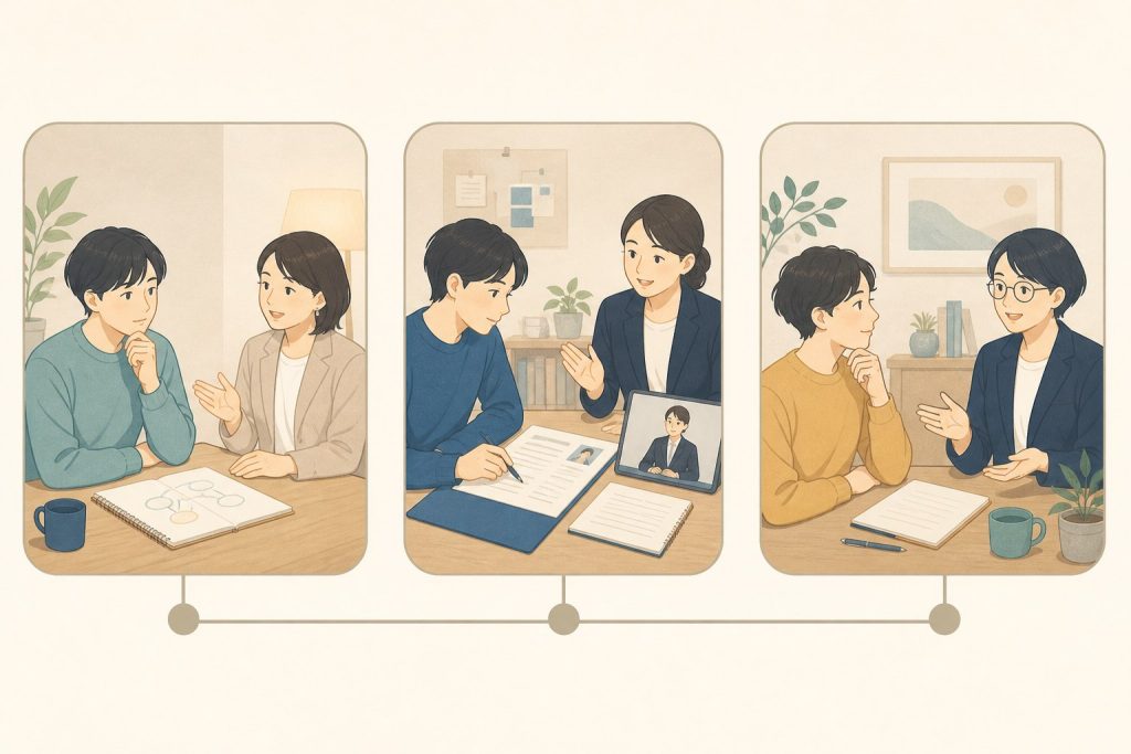 20代向けキャリア相談の3タイプを表すイラスト